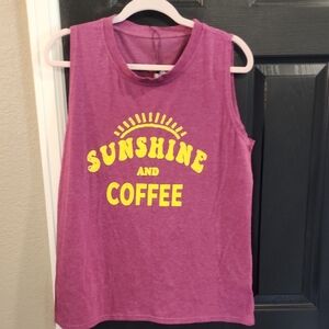 Purple Tank Top with Sunshine and Coffee Print